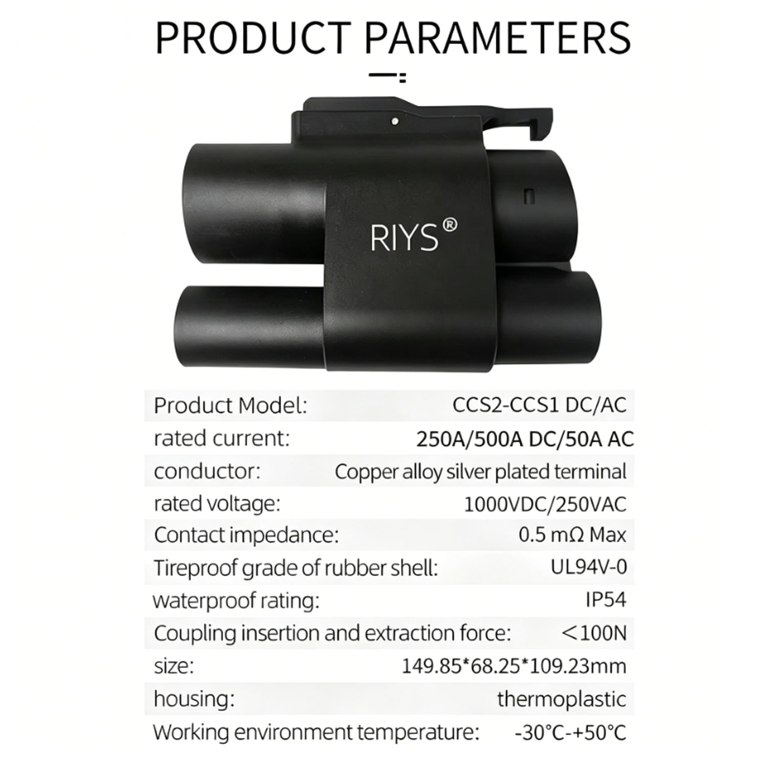RIYS CCS2‑to‑CCS1 AC+DC Adapter 500A Max for EV