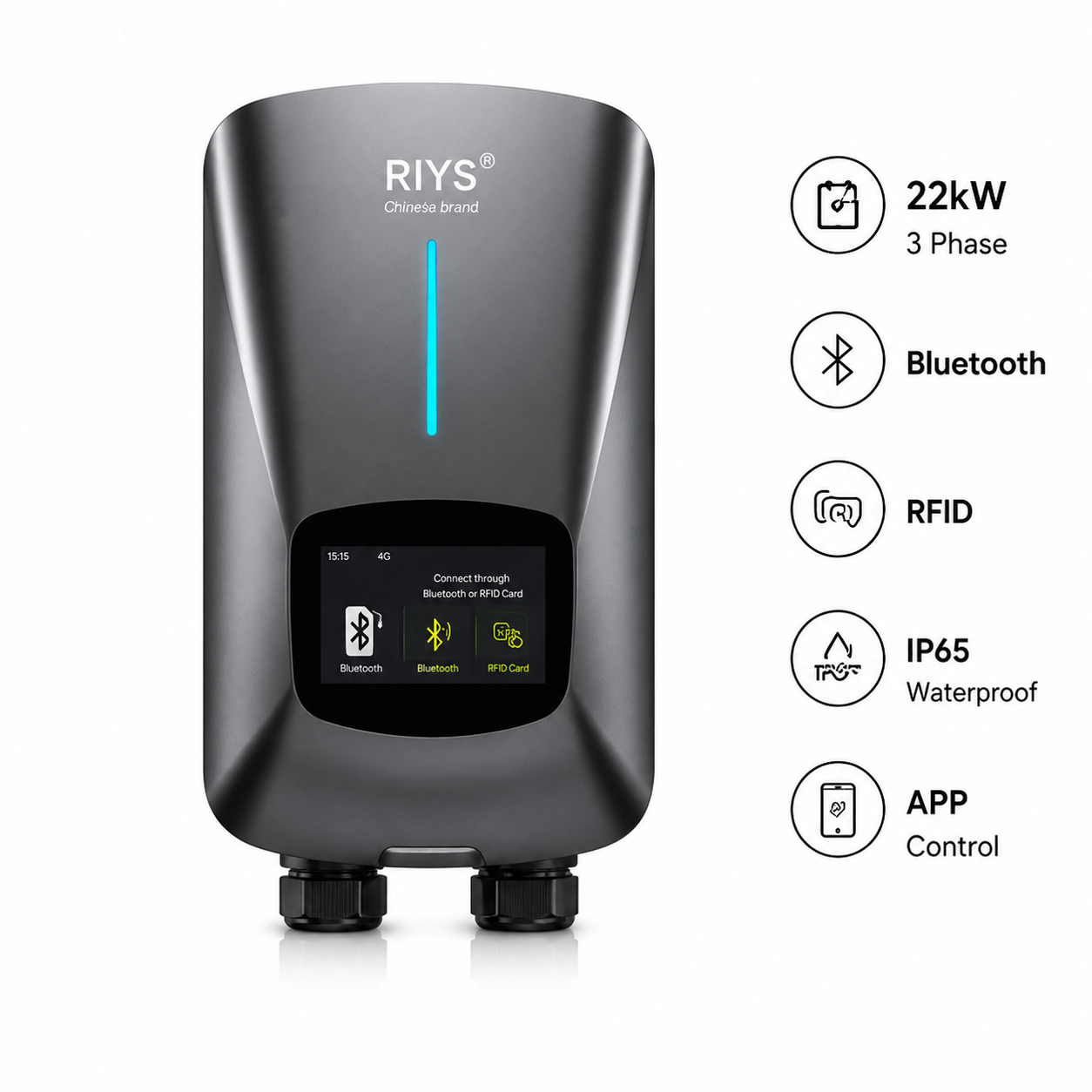 EV Charging Station Type 2 7KW 32A 1 Phase Electric Vehicle Car Charger Wallbox with LCD Screen APP Control RFID Card
