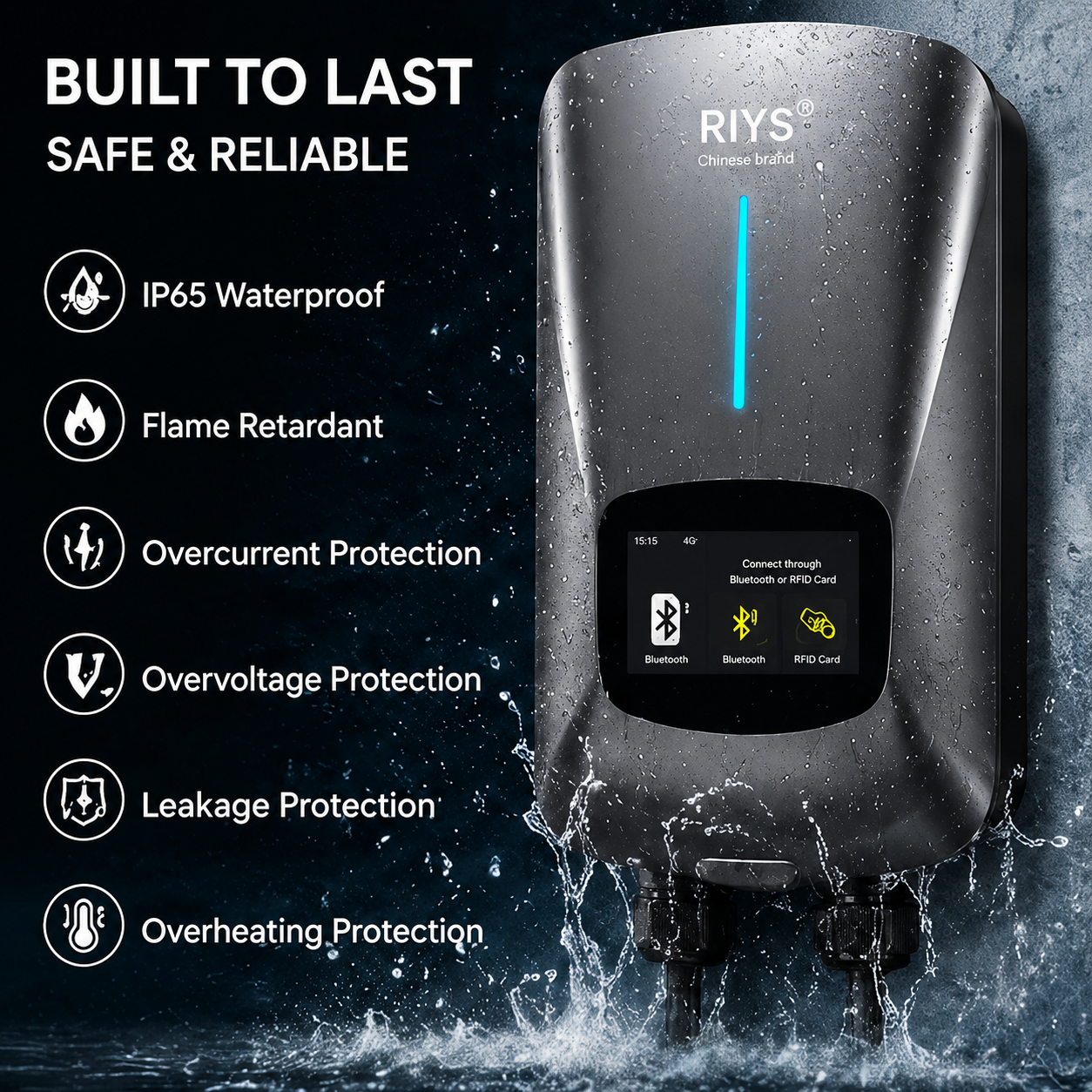 EV Charging Station Type 2 7KW 32A 1 Phase Electric Vehicle Car Charger Wallbox with LCD Screen APP Control RFID Card
