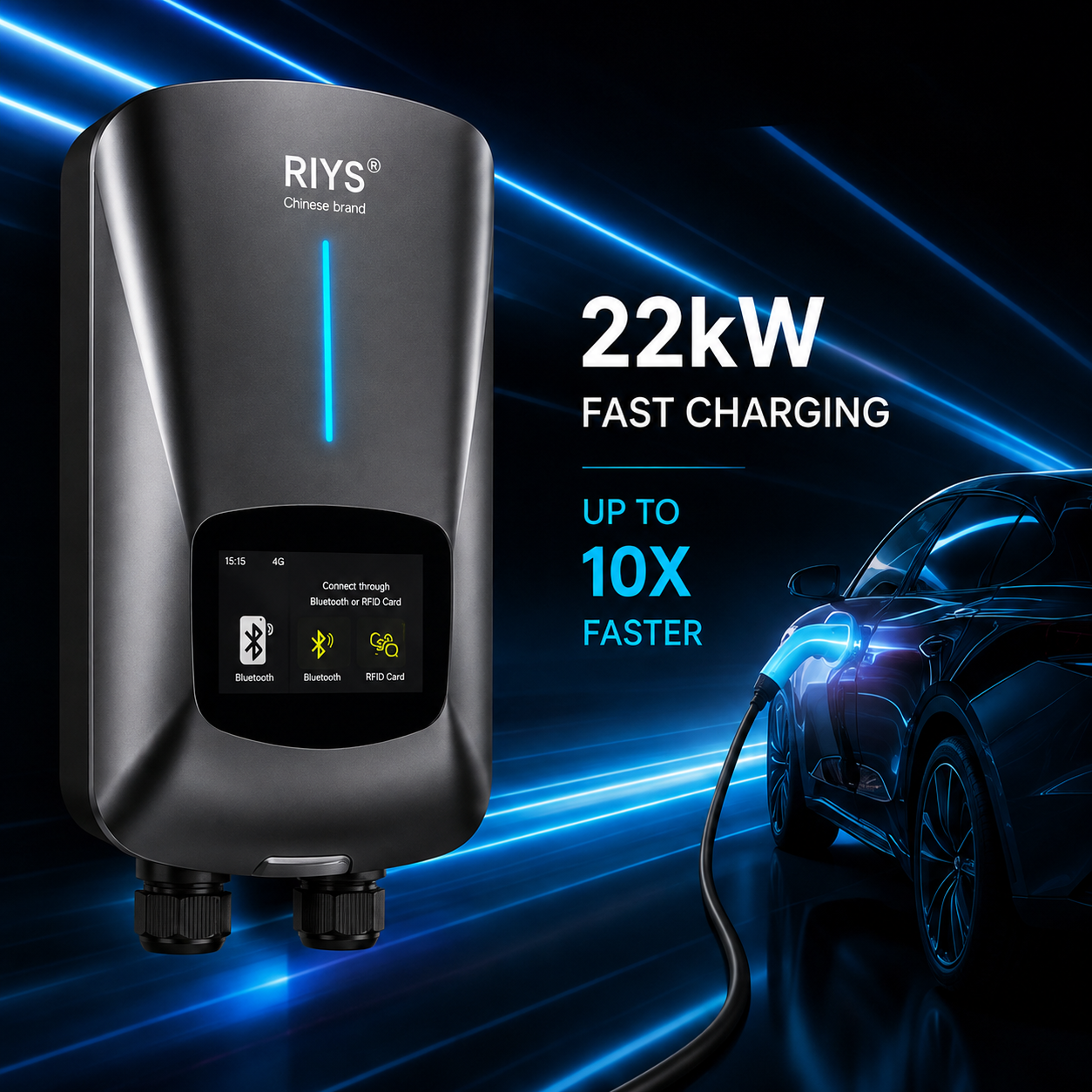 EV Charging Station Type 2 7KW 32A 1 Phase Electric Vehicle Car Charger Wallbox with LCD Screen APP Control RFID Card