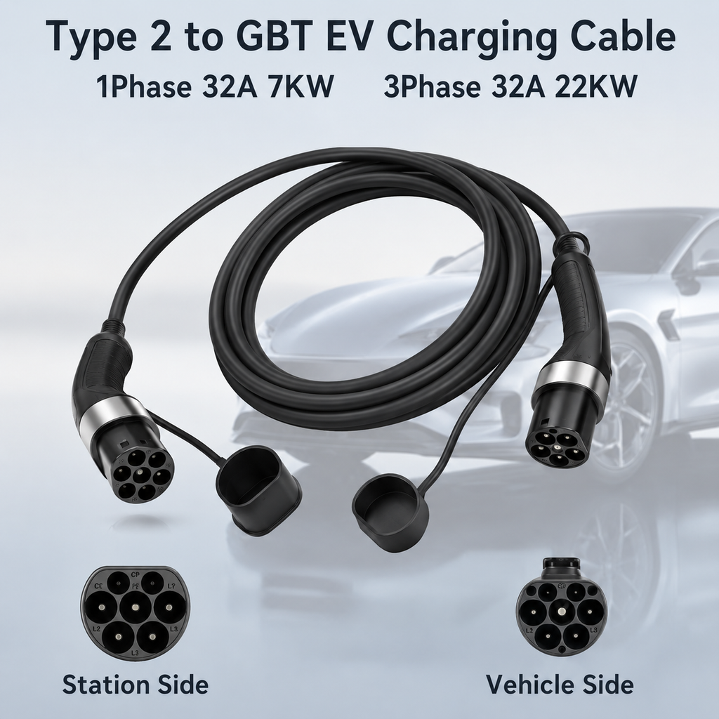 Type 2 EV Charging Cable For Hybrid Electric Vehicles 22KW 32A 5M High Quality Fast Charging Cable