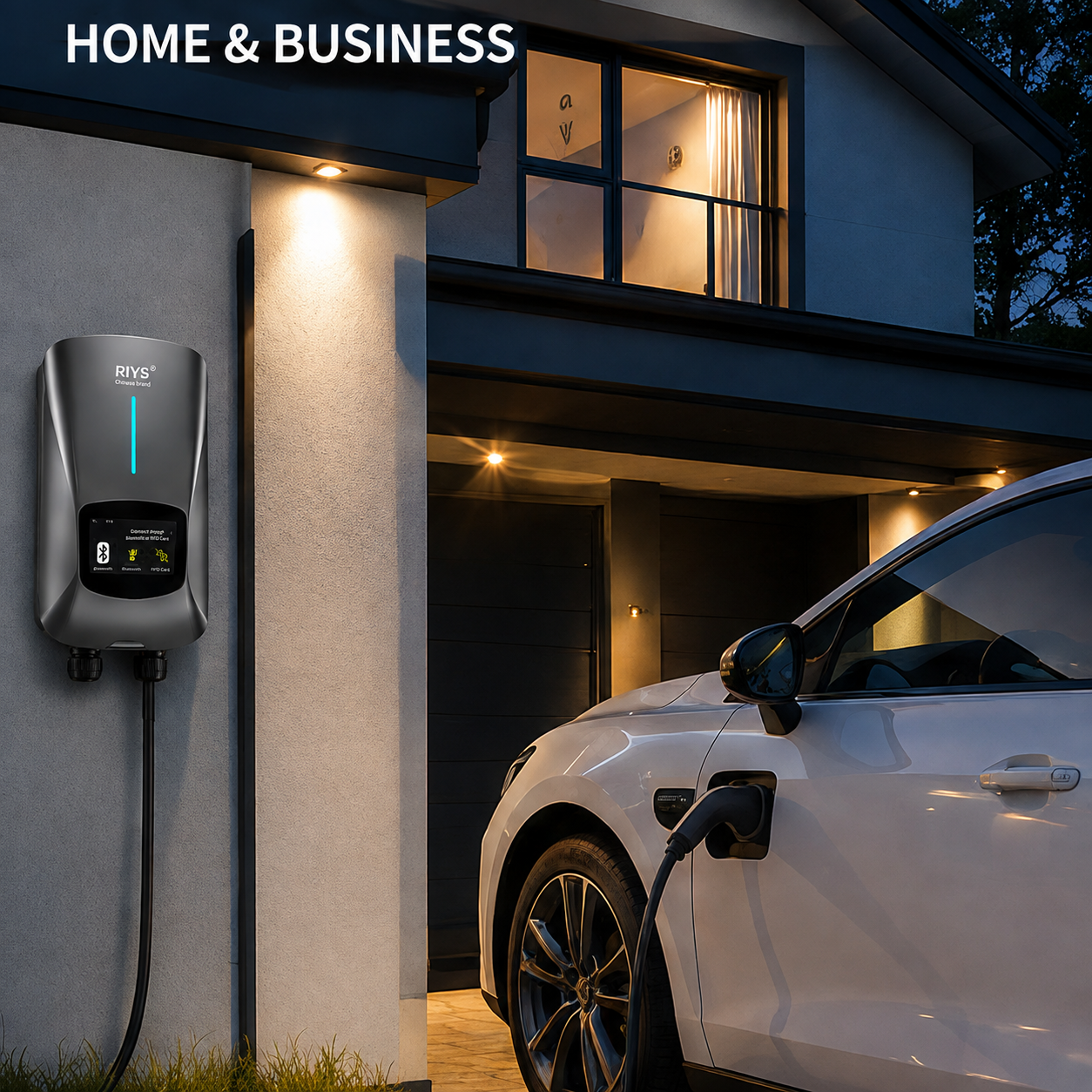 EV Charging Station Type 2 7KW 32A 1 Phase Electric Vehicle Car Charger Wallbox with LCD Screen APP Control RFID Card