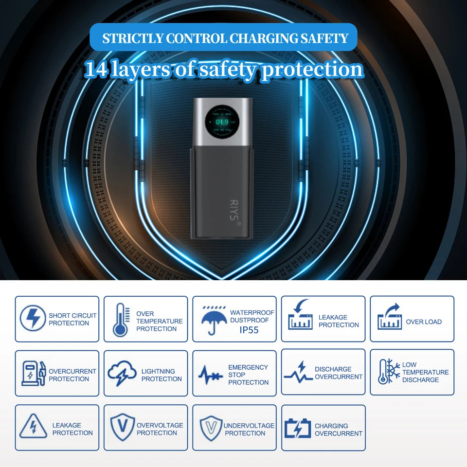 RIYS EV Charger Typ2 Cable 32 A 22 kW Dynamic Load Blancing EVSE Wallbox APP Function 11 kW 22 kW Charging Station Electric Car