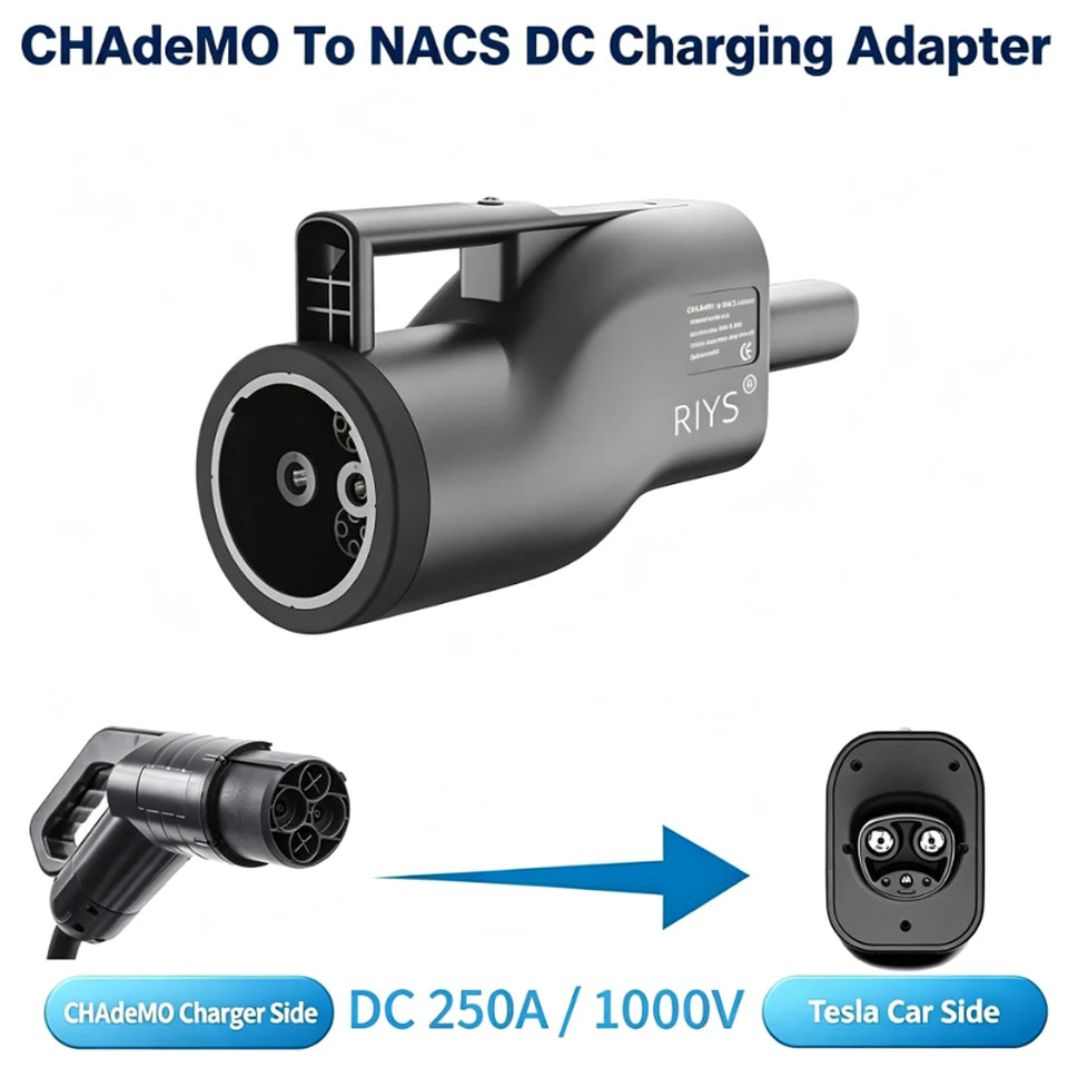 RIYS CHAdeMO‑NACS DC Adapter 250A Fast Charger for Tesla EV